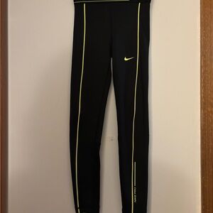 Nike Girls’ Black Leggings with Neon Yellow Stripes